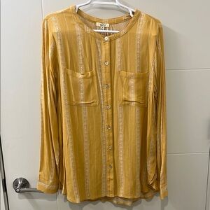 Kori America NWT: Yellow Striped Button-Up Blouse